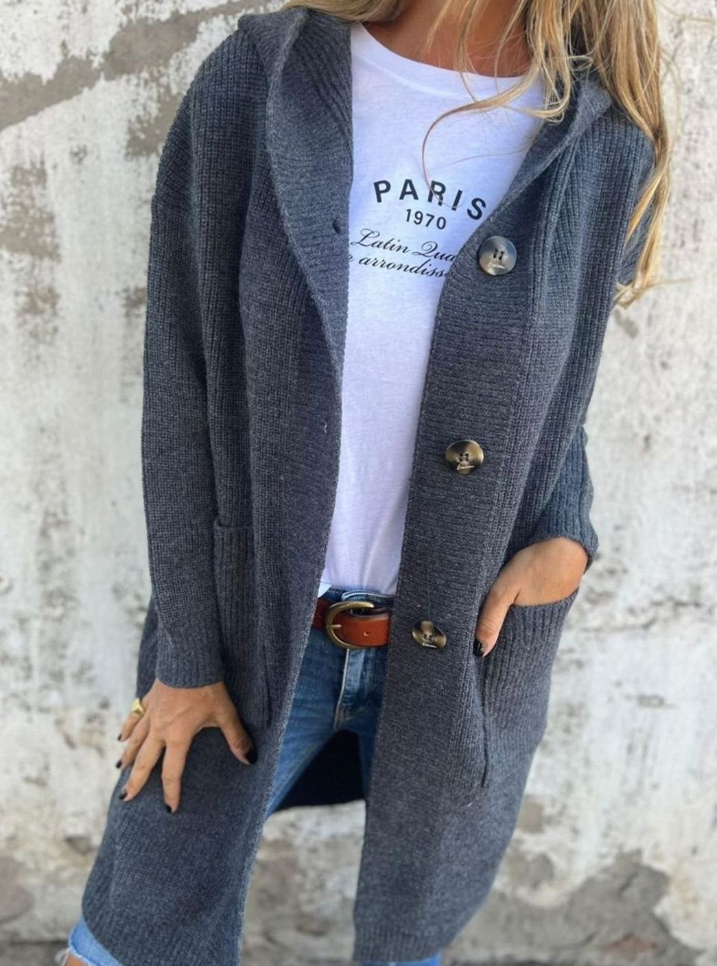 Women's Oversized Chunky Knit Hooded Long Cardigan