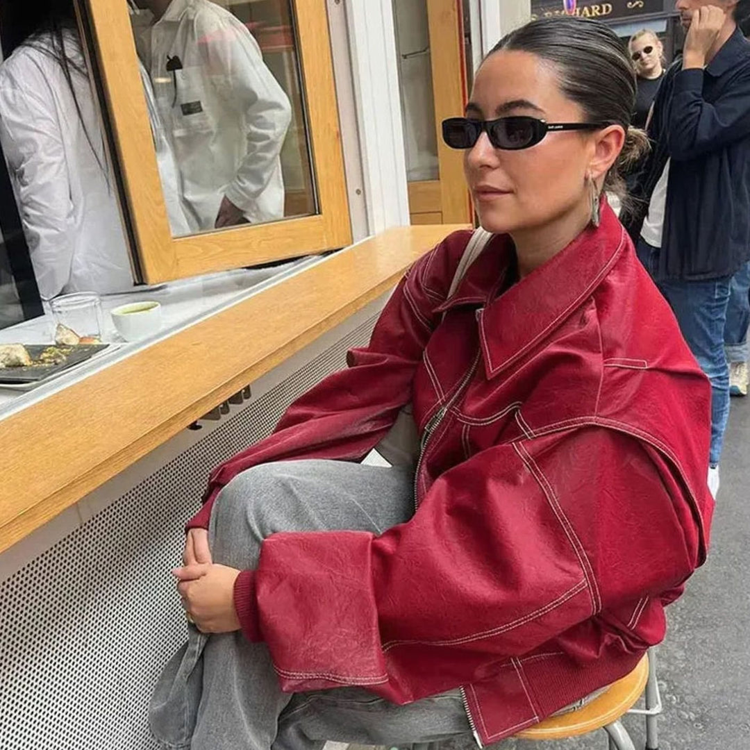 Women's Oversized Contrast-Stitch Bomber Jacket