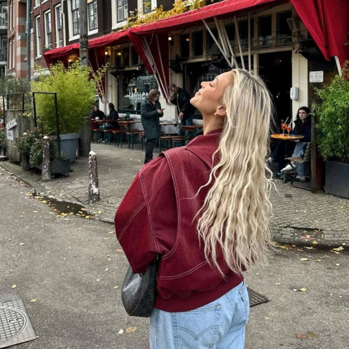 Women's Oversized Contrast-Stitch Bomber Jacket