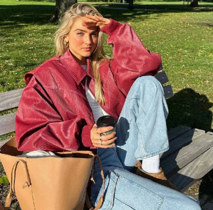 Women's Oversized Contrast-Stitch Bomber Jacket