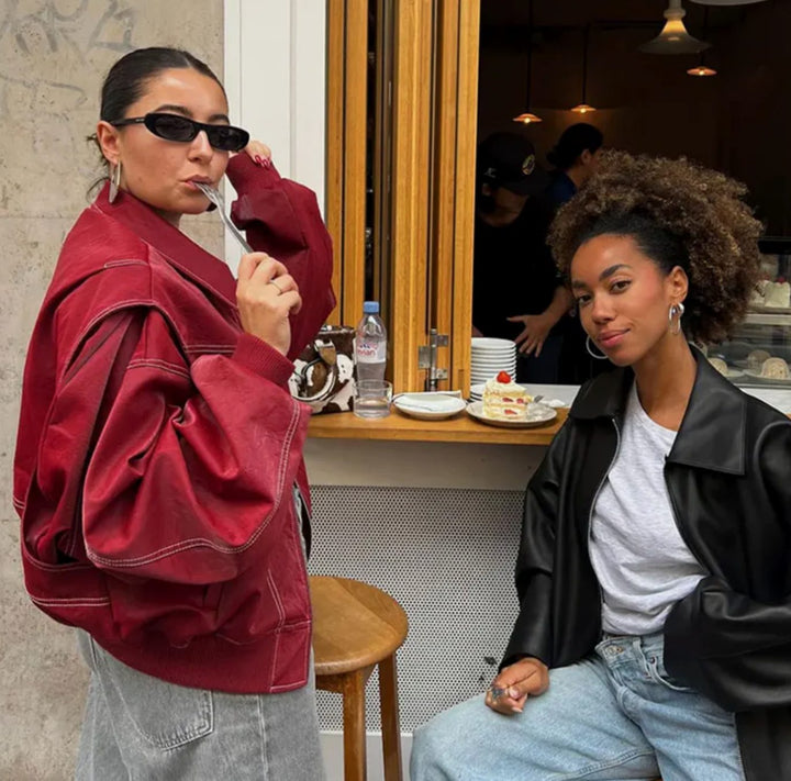 Women's Oversized Contrast-Stitch Bomber Jacket