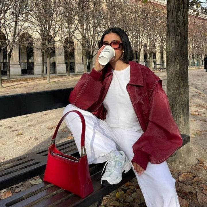 Women's Oversized Contrast-Stitch Bomber Jacket