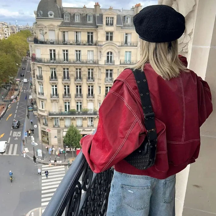 Women's Oversized Contrast-Stitch Bomber Jacket
