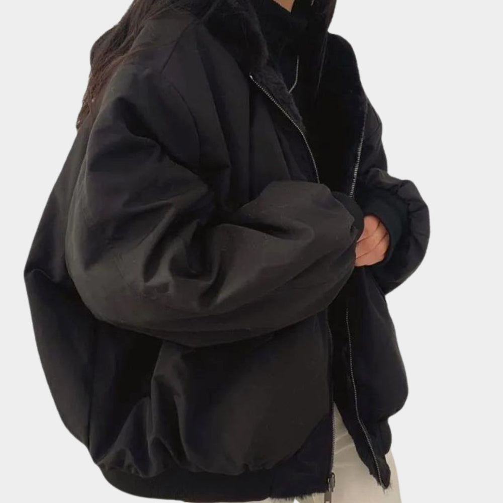 Women's Oversized Faux-Fur Collar Padded Bomber Winter Jacket