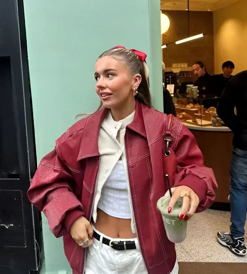 Women's Oversized Faux Leather Biker Jacket