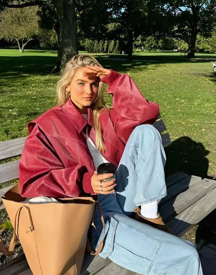 Women's Oversized Faux Leather Biker Jacket