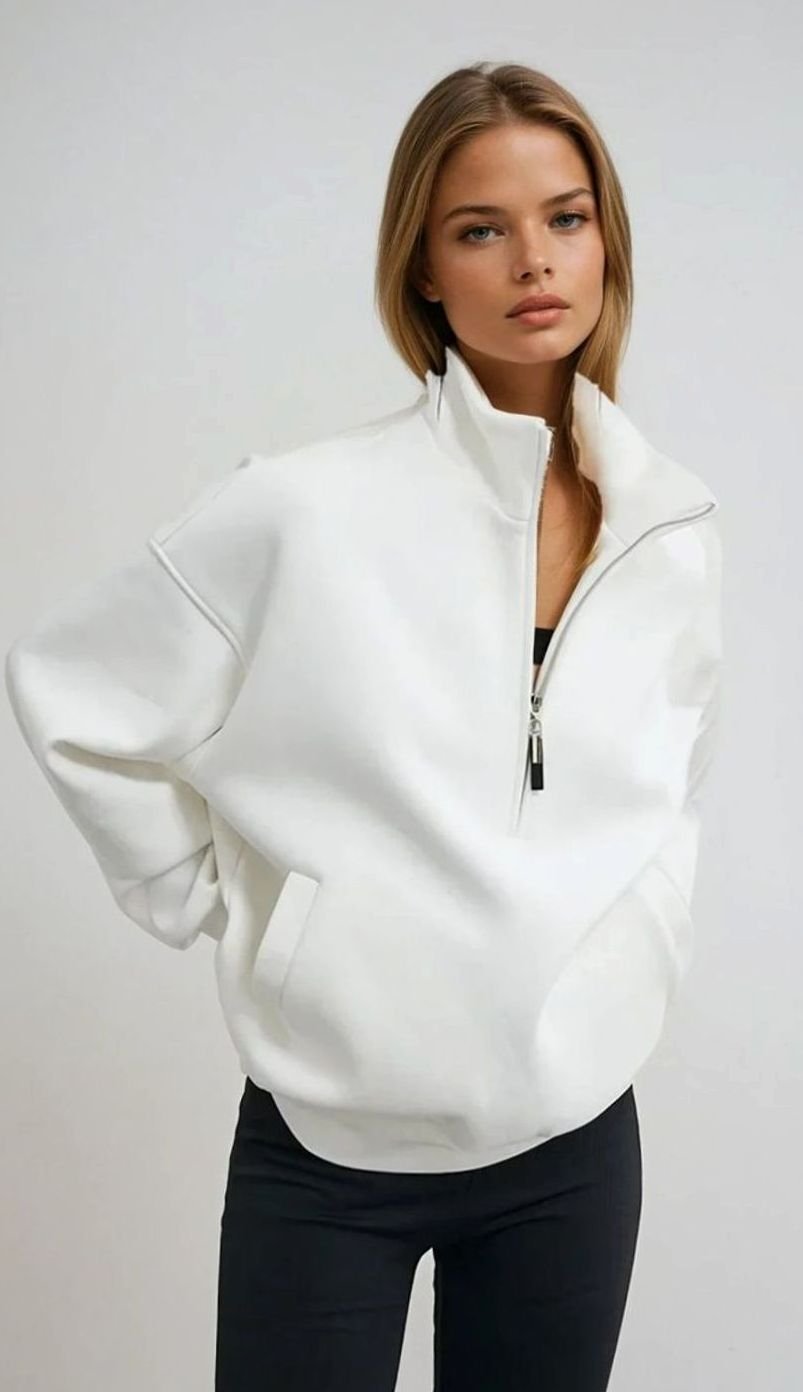 Women's Oversized Half-Zip Cotton Pullover Jumper