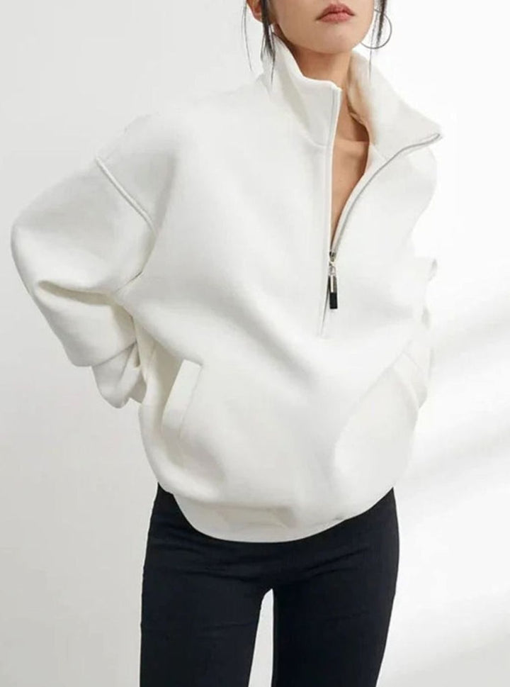 Women's Oversized Half-Zip Cotton Pullover Jumper
