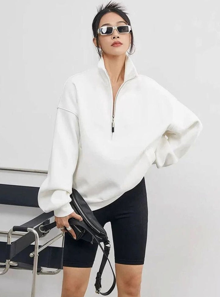 Women's Oversized Half-Zip Cotton Pullover Jumper