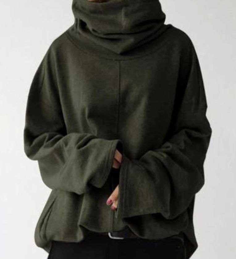 Women's Oversized High-Neck Fleece Pullover Sweatshirt - Green