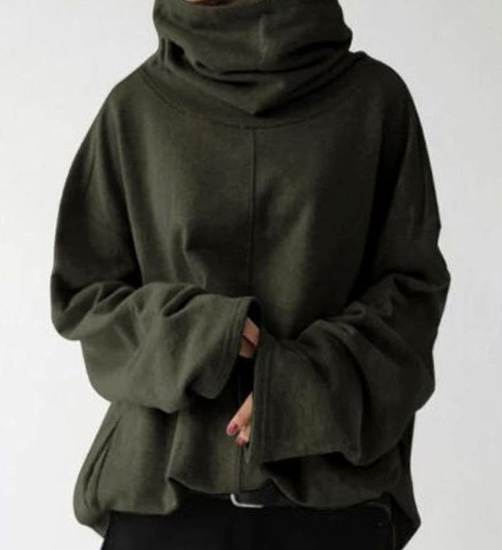 Women's Oversized High-Neck Fleece Pullover Sweatshirt - Green