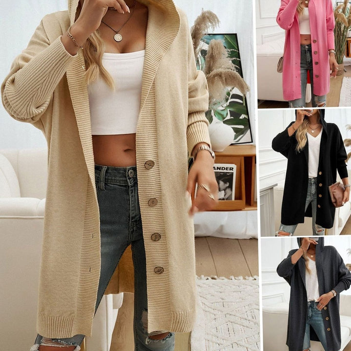 Women's Oversized Hooded Button-Front Longline Knit Cardigan