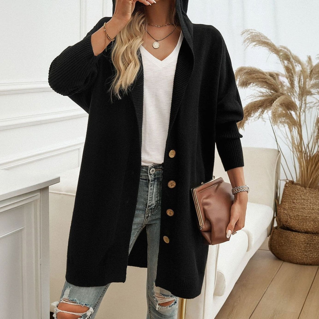 Women's Oversized Hooded Button-Front Longline Knit Cardigan