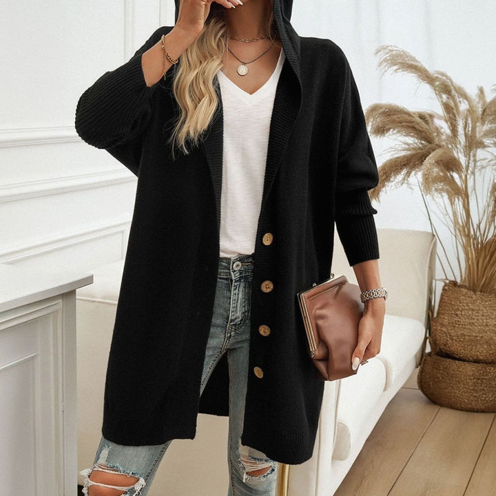 Women's Oversized Hooded Button-Front Longline Knit Cardigan