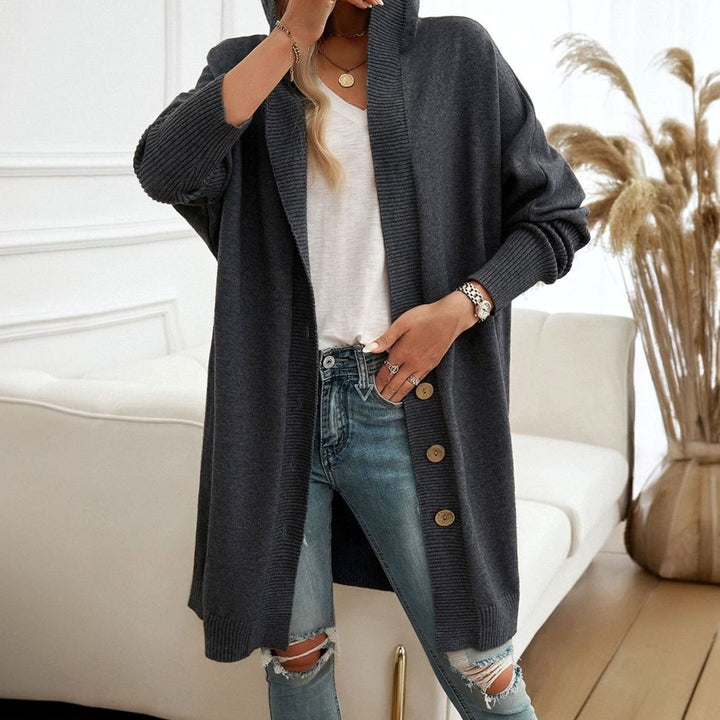 Women's Oversized Hooded Button-Front Longline Knit Cardigan