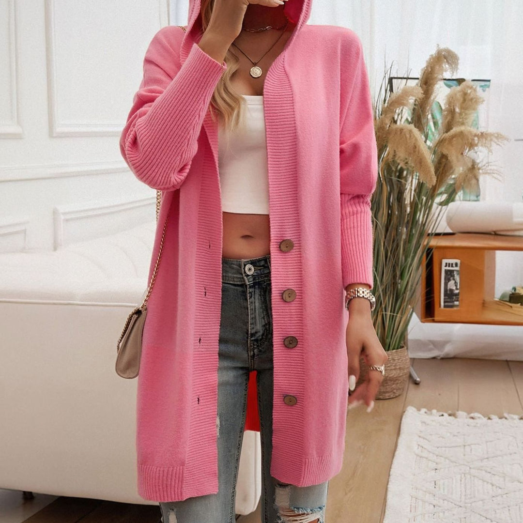 Women's Oversized Hooded Button-Front Longline Knit Cardigan