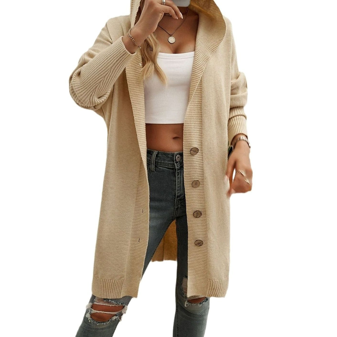 Women's Oversized Hooded Button-Front Longline Knit Cardigan
