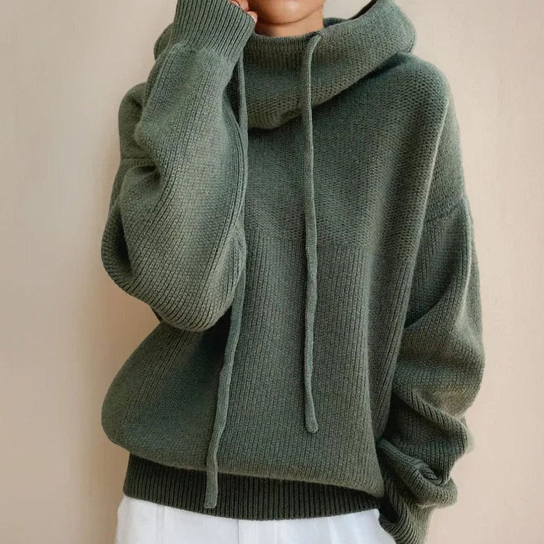 Women's Oversized Hooded Drawstring Knitted Jumper