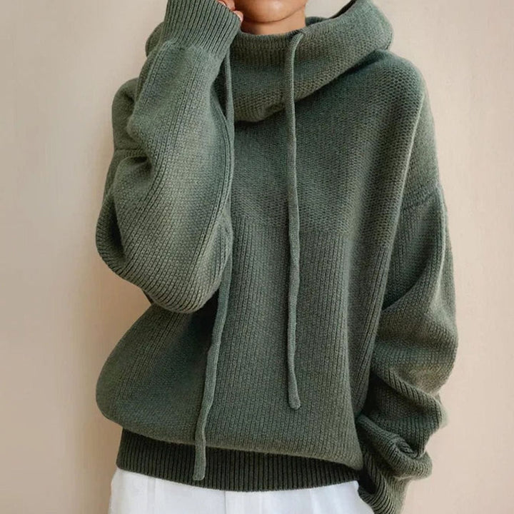 Women's Oversized Hooded Drawstring Knitted Jumper