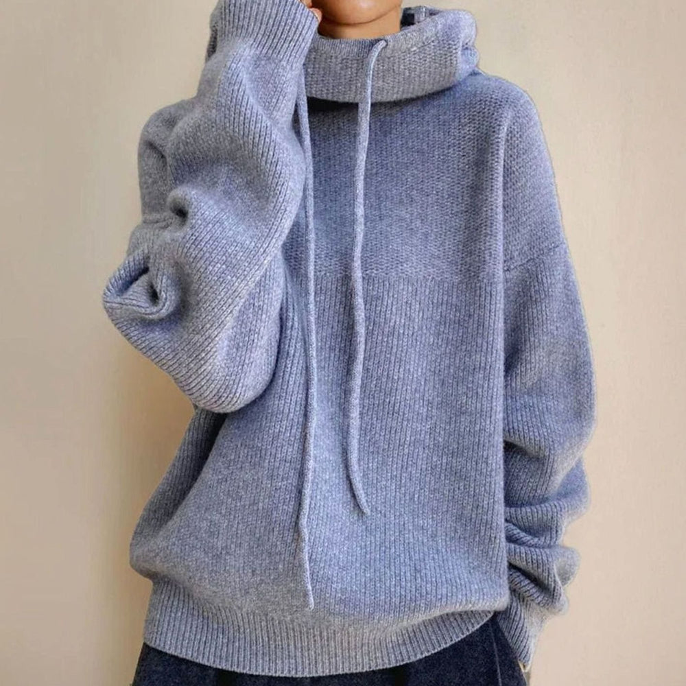 Women's Oversized Hooded Drawstring Knitted Jumper