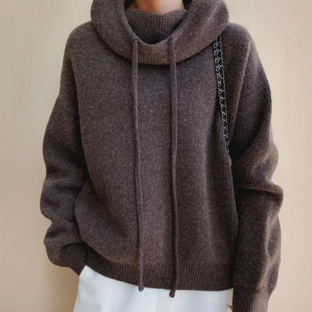 Women's Oversized Hooded Drawstring Knitted Jumper