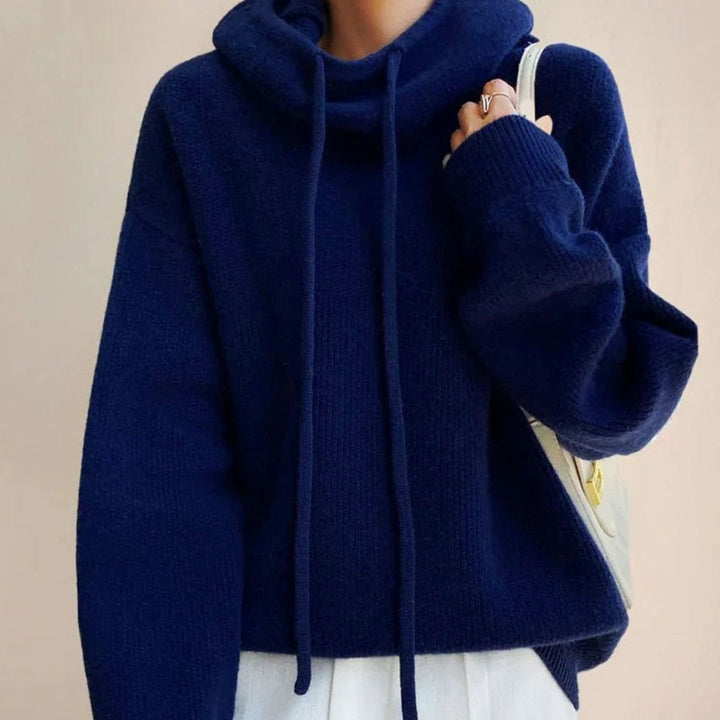 Women's Oversized Hooded Drawstring Knitted Jumper