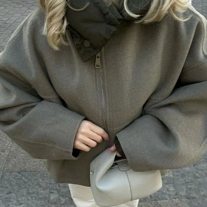 Women's Oversized Hooded Puffer-Collar Fleece Jacket