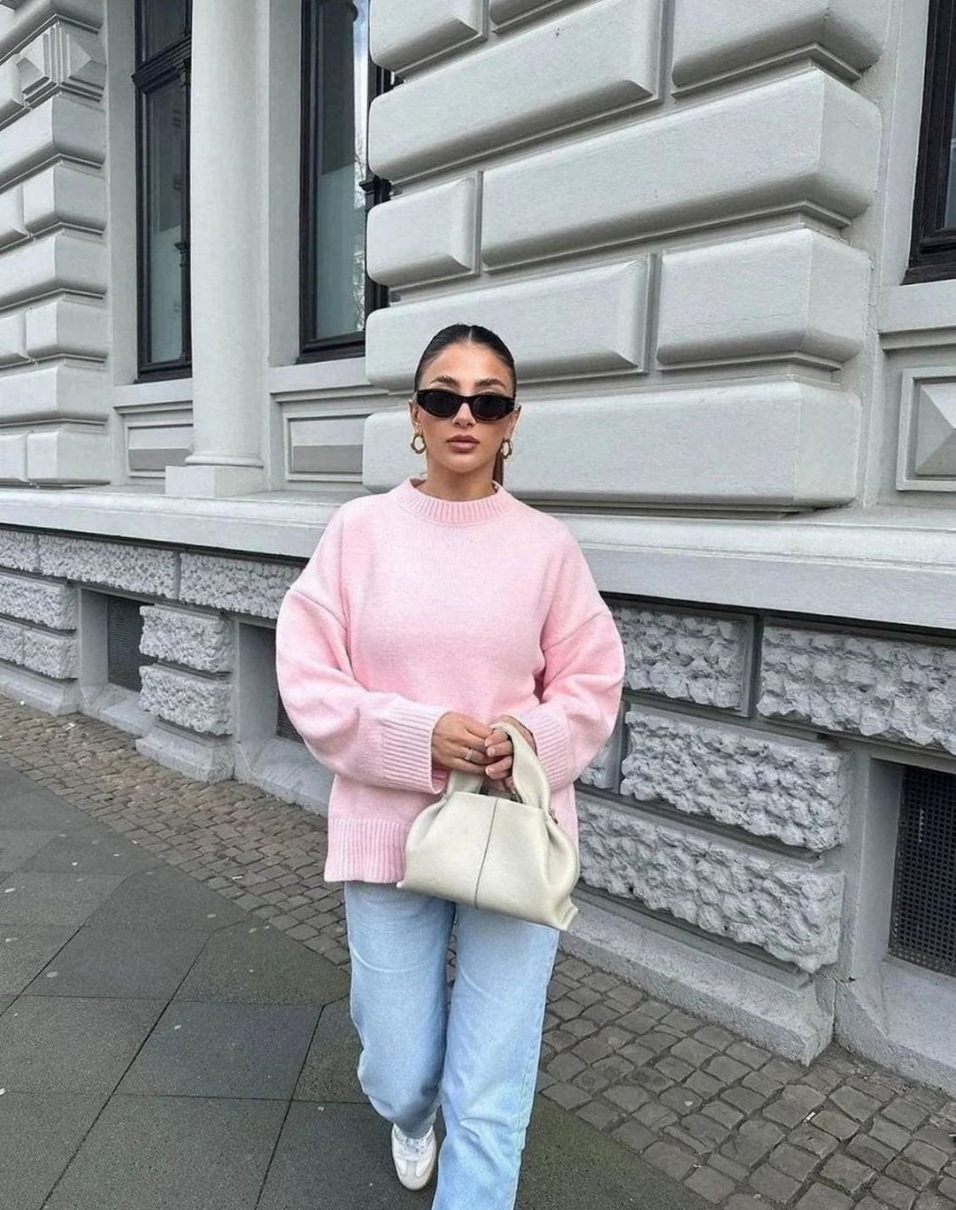 Women's Oversized Long Sleeve Soft Knitted Crewneck Jumper