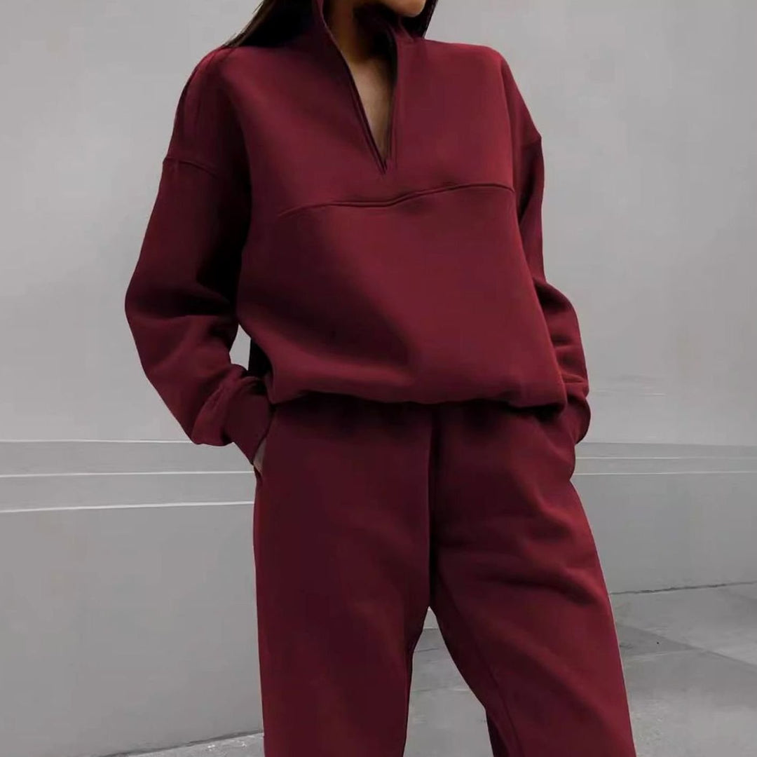 Women's Oversized Quarter-Zip Fleece Sweatshirt Jogger Co-ord Set