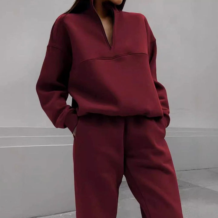Women's Oversized Quarter-Zip Fleece Sweatshirt Jogger Co-ord Set