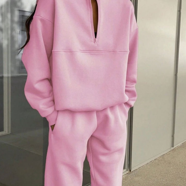 Women's Oversized Quarter-Zip Fleece Sweatshirt Jogger Co-ord Set