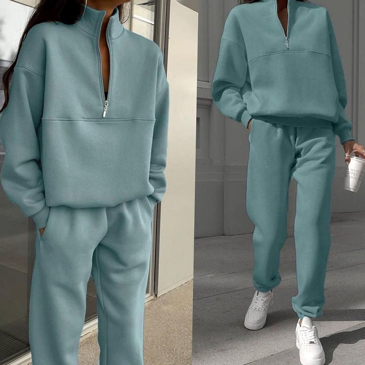 Women's Oversized Quarter-Zip Fleece Sweatshirt Jogger Co-ord Set - Peacock Green