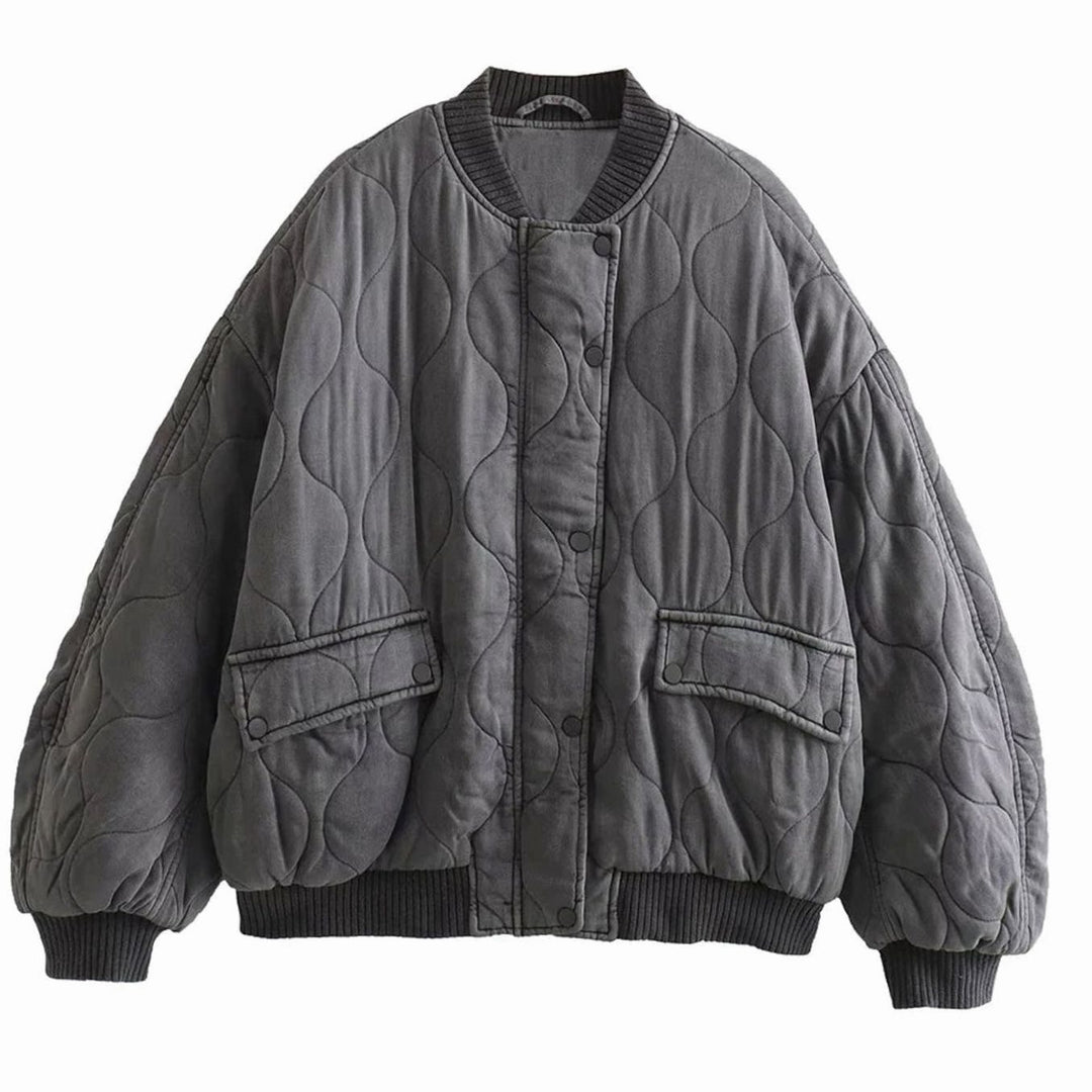 Women's Oversized Quilted Bomber Jacket Ribbed Cuffs