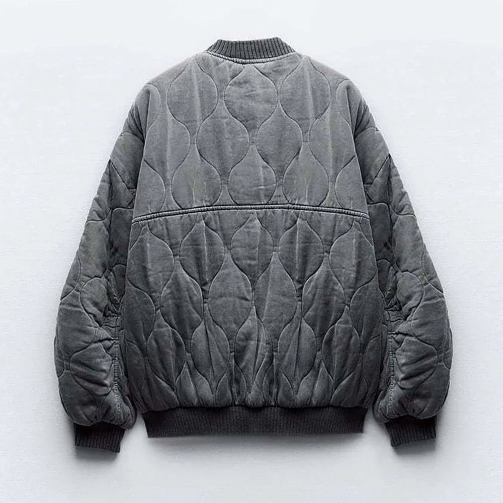 Women's Oversized Quilted Bomber Jacket Ribbed Cuffs