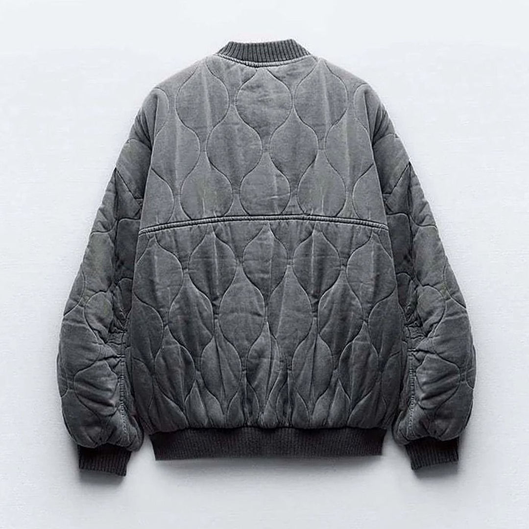 Women's Oversized Quilted Bomber Jacket Ribbed Cuffs