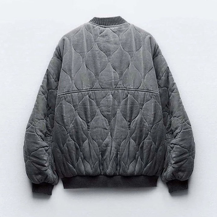 Women's Oversized Quilted Bomber Jacket Ribbed Cuffs