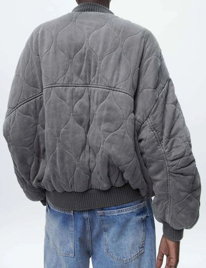 Women's Oversized Quilted Bomber Jacket Ribbed Cuffs