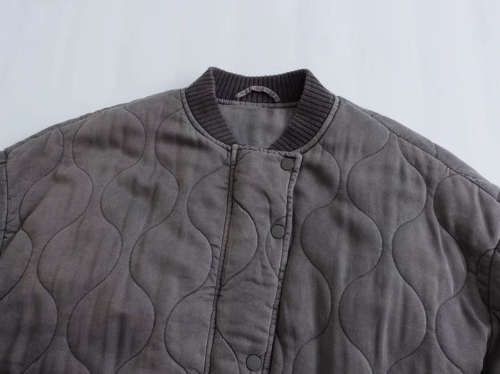 Women's Oversized Quilted Bomber Jacket Ribbed Cuffs
