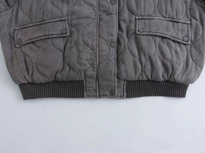 Women's Oversized Quilted Bomber Jacket Ribbed Cuffs