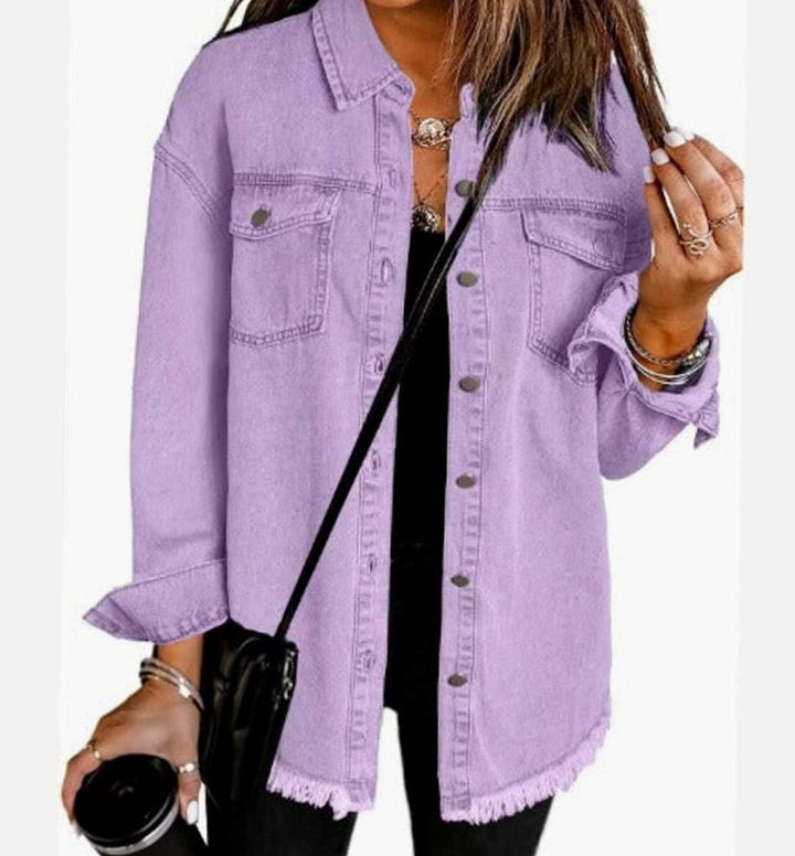 Women's Oversized Raw-Hem Button-Up Denim Jacket