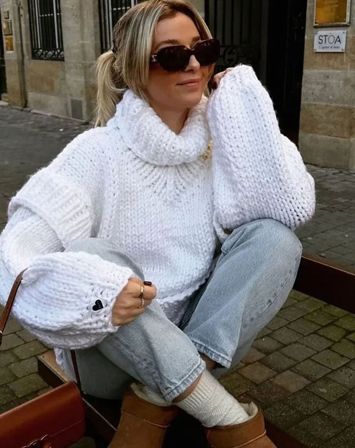Women's Oversized Roll Neck Chunky Knit Jumper Dress