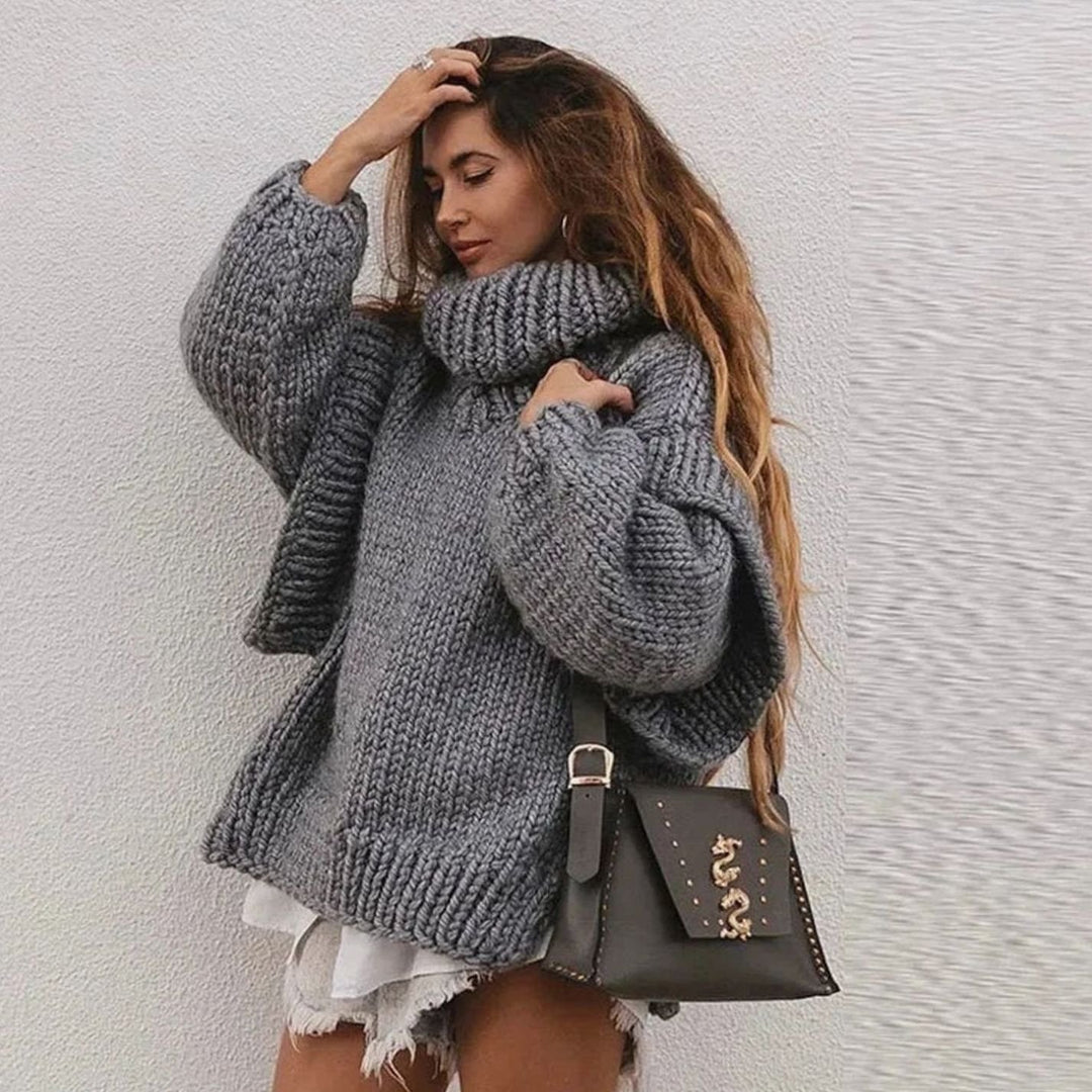 Women's Oversized Roll Neck Chunky Knit Jumper Dress