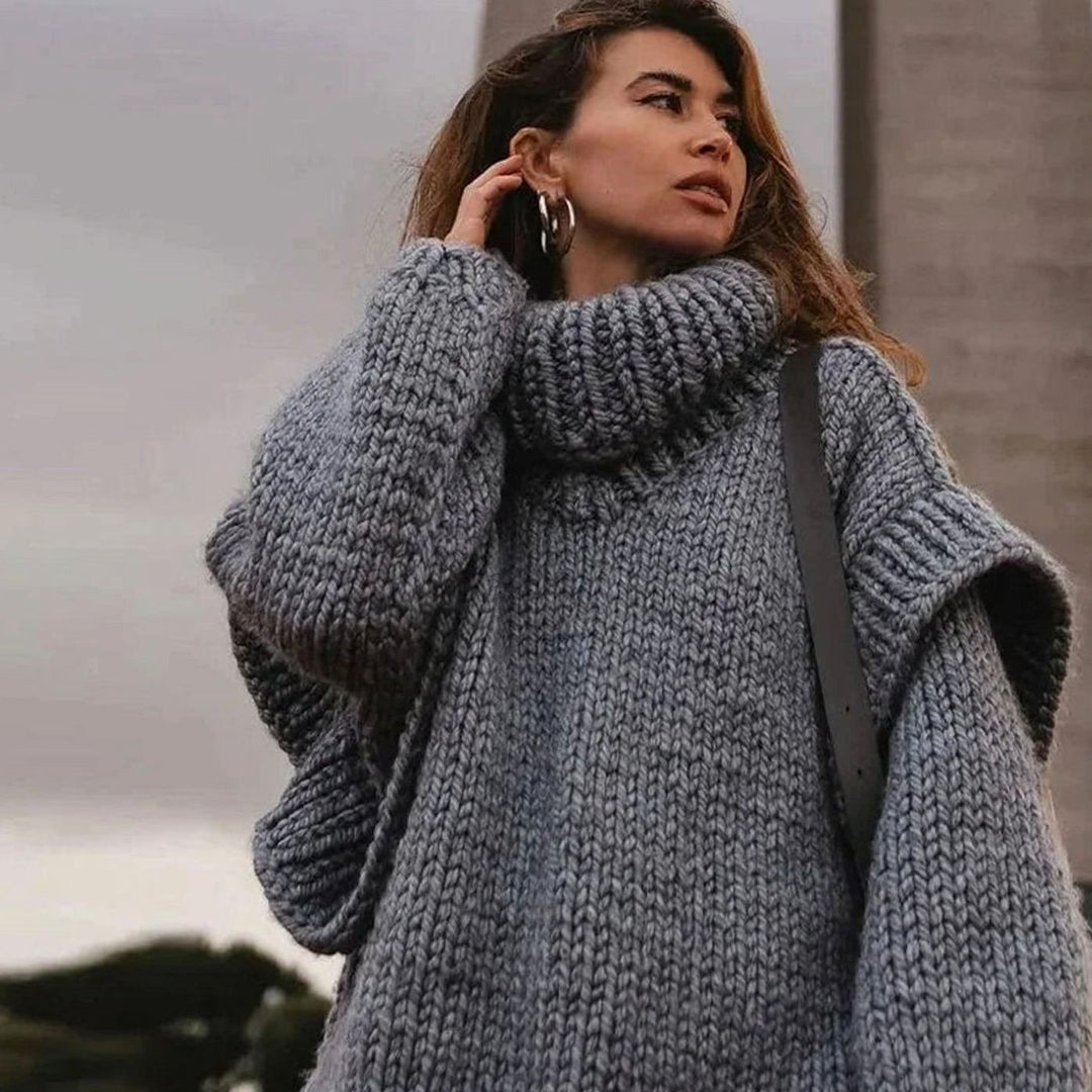 Women's Oversized Roll Neck Chunky Knit Jumper Dress