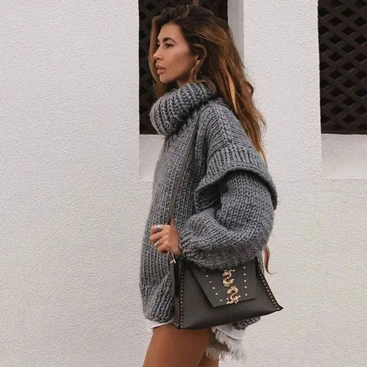 Women's Oversized Roll Neck Chunky Knit Jumper Dress