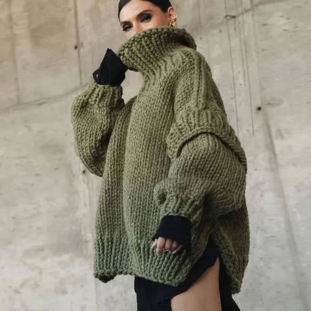 Women's Oversized Roll Neck Chunky Knit Jumper Dress
