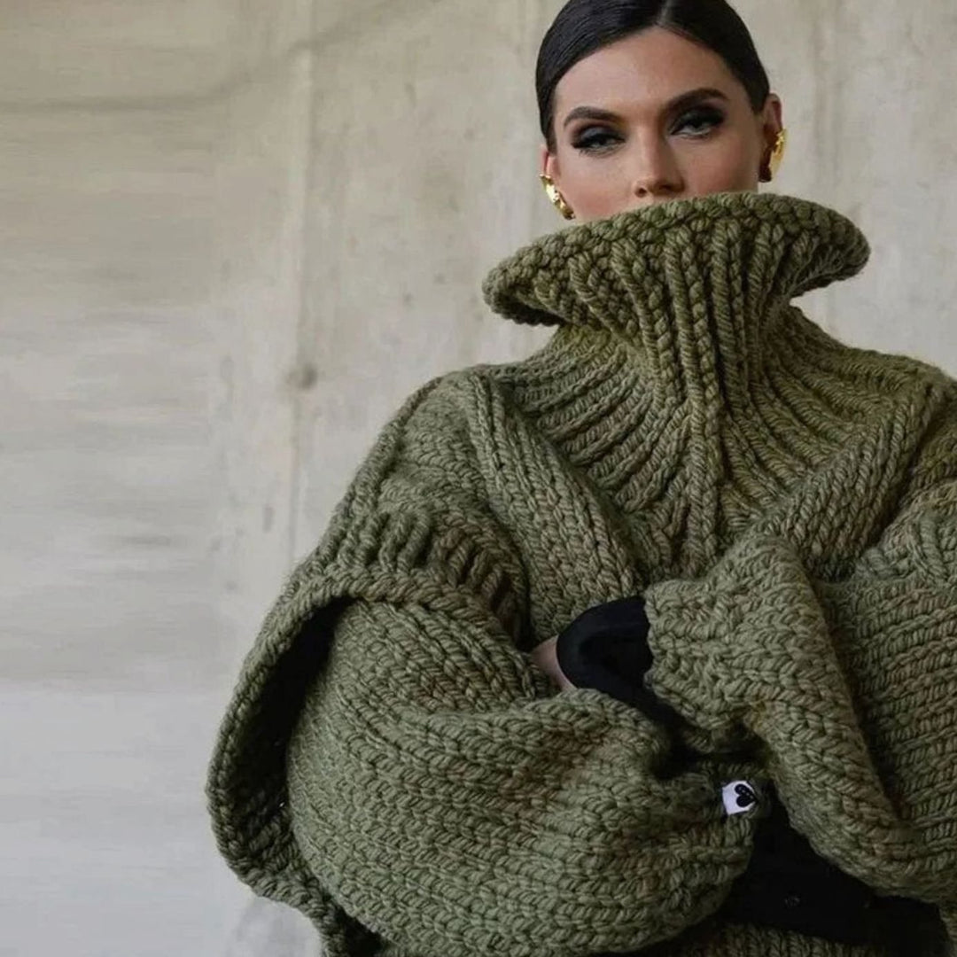 Women's Oversized Roll Neck Chunky Knit Jumper Dress