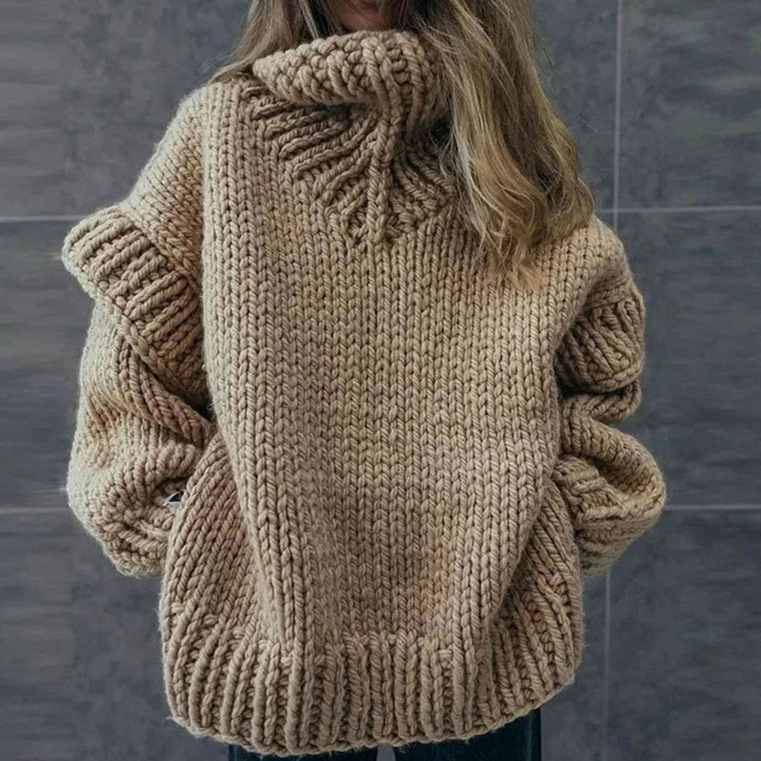 Women's Oversized Roll Neck Chunky Knit Jumper Dress