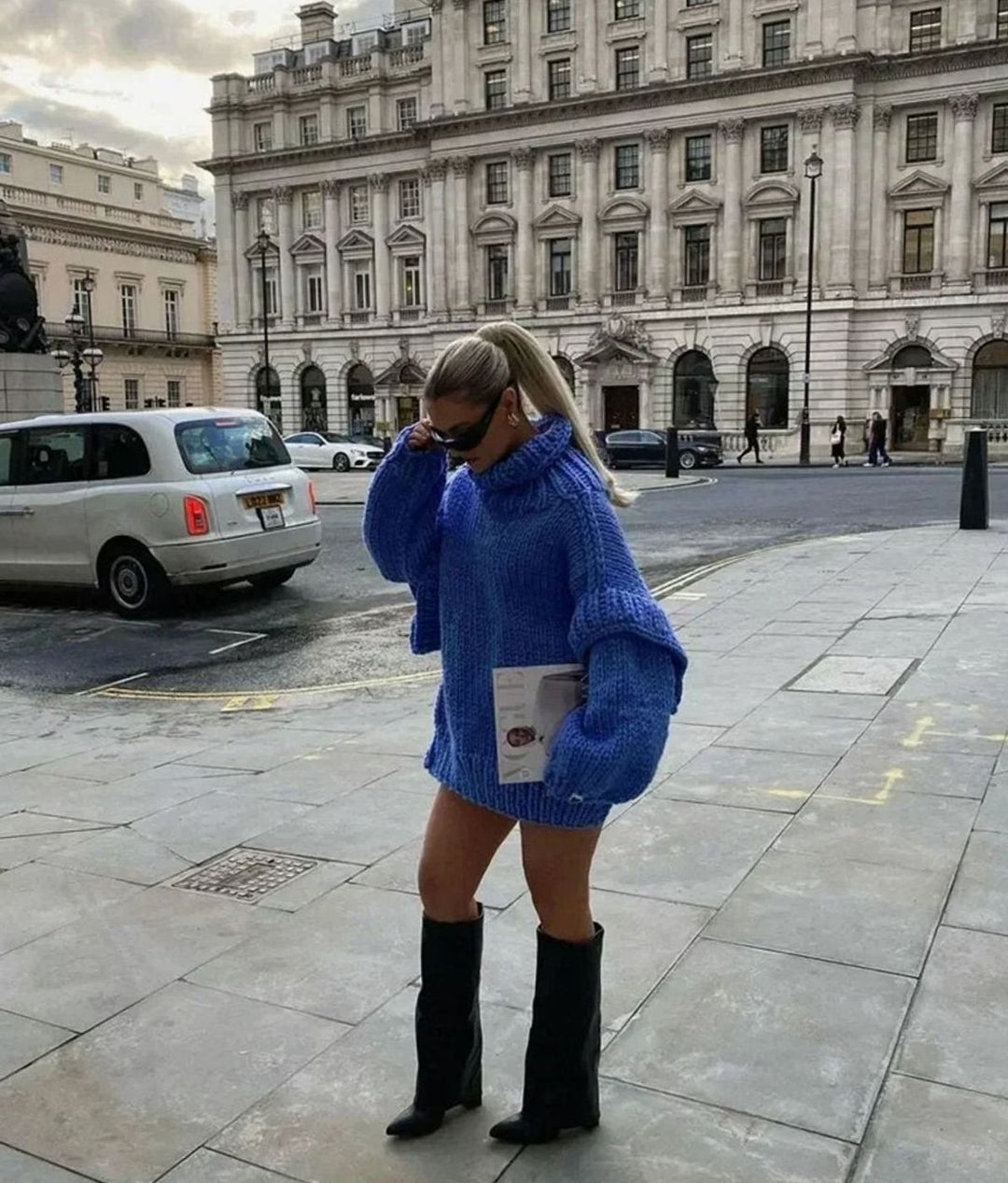 Women's Oversized Roll Neck Chunky Knit Jumper Dress