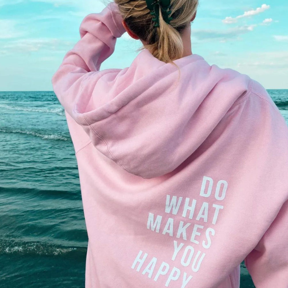Women's Oversized Slogan Pullover Hoodie Cotton Blend - Light Pink - White Print