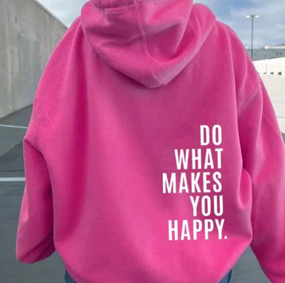 Women's Oversized Slogan Pullover Hoodie Cotton Blend - Dark Pink - White Print